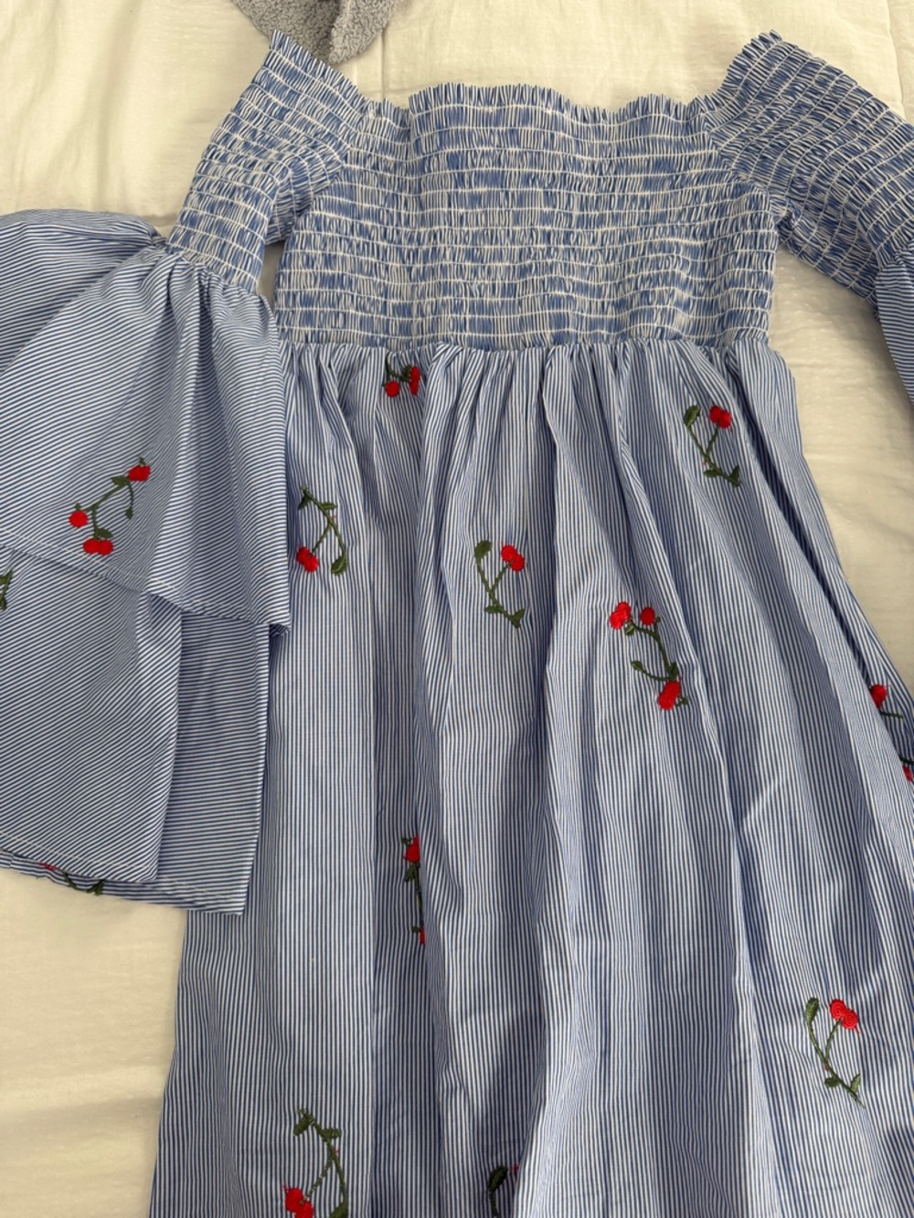 Aqua Blue and White Pinstripe Smocked dress